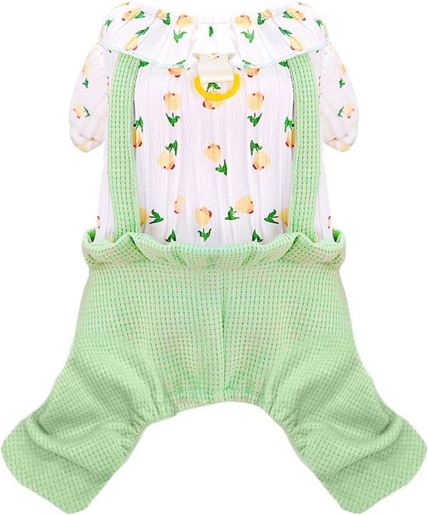 Cute Dog Clothes for Small Dogs Shirts Pajamas Pink Floral Pet Jumpsuit for Girls Boys Puppy Cat Outfits with Harness D Ring Doggy Overalls Clothing for Shih tzu Teacup Chihuahua Maltese