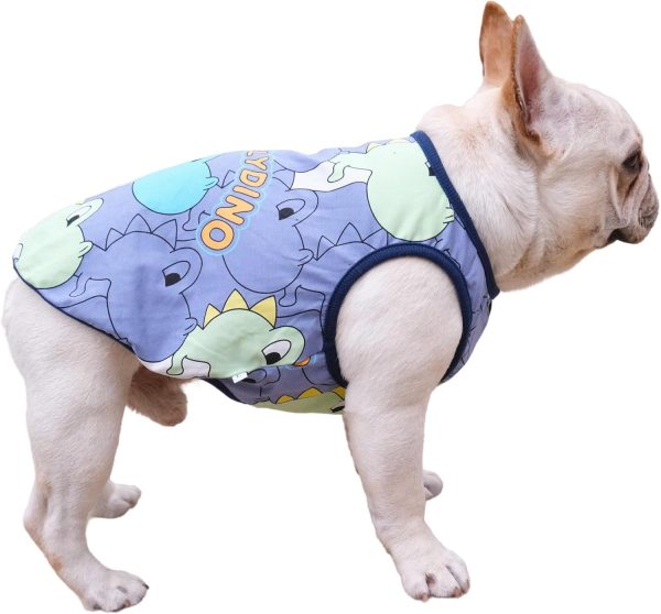 Dog Summer Clothes Dog Cooling Shirt for Small Dogs, Breathable Dog Cooling Vest Summer Dog Clothes French Bulldog Clothes for Small Dogs Boy Girl Frenchie Chihuahua, Dinosaur Pattern