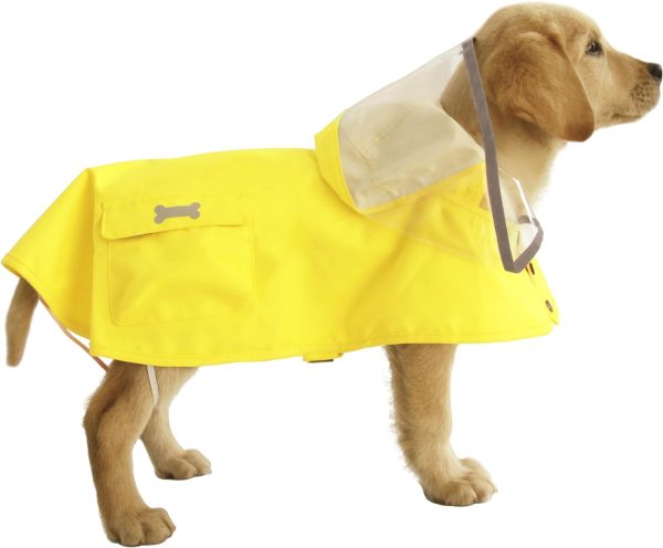 Dog Waterproof Raincoat with Poncho Hoodie, High Reflective Adjustable Yellow Pet Rain Jacket with Leash Hole for Small Medium and Large Dogs (Yellow, XXXX-Large)