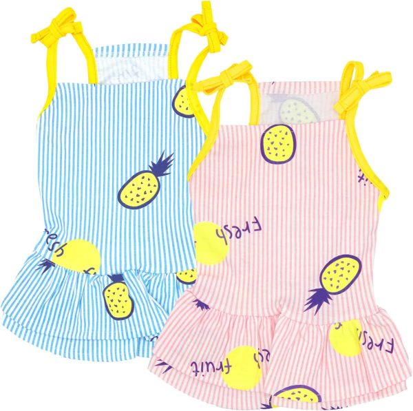 2 Pack Dog Shirt Skirt Striped Printed T Shirts Cotton Vest Pleated Dress Puppy Clothes Summer Shirts Cute Girl Boy Tops Soft Pet Apparel for Small Medium Dogs Cats Outfits Costume(M)