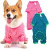 Dog Pajamas Cotton Striped Pup Jumpsuit, Breathable 4 Legs Basic Pjs Shirts for Puppy and Cat, Super Soft Stretchable Dog Jammies for Boys and Girls (Small, Pink+Green)