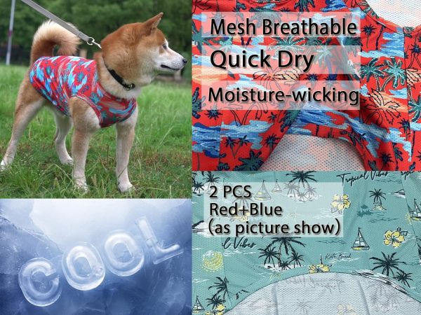 Dog Summer Cooling Shirts,Sun Protection Quick Dry Mesh Breathable Large UV Protection Tee-Shirt,Red+Blue L