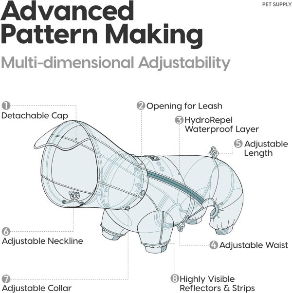 81A_fX-yeSL._AC_SL1500 Dog Raincoat, Extra Waterproof Dog Rain Jacket for Wet Weather|Full Wrap Design for Full Protection, Adjustable&Easy to Wear, Features Detachable Cap and Reflective Strip,Size 2XL