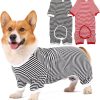 Dog Pajamas Cotton Striped Pup Jumpsuit, Breathable 4 Legs Basic Pjs Shirts for Puppy and Cat, Super Soft Stretchable Dog Jammies for Boys and Girls (Small, Pink+Green)