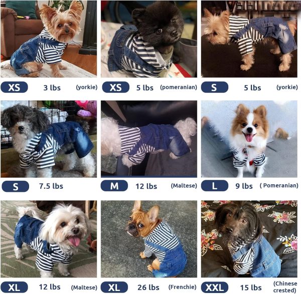 81G_TD5-yKL._AC_SL1500 Small Dog Hoodie Clothes Cute Stripe Shirts Denim Jumpsuit One-Piece Outfit for Small Medium Dogs Cats Boy Girl Chihuahua Blue Jeans Overalls Puppy Costume (Blue,M)