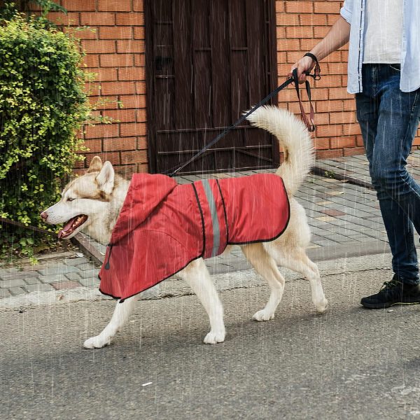 Waterproof Dog Raincoats - Adjustable Lightweight Pet Rain Coat Dog Slicker Poncho, Safety Dog Raincoats with Reflective Strip and Leash Hole for Small, Medium, Large Dogs (X-Large, RED)