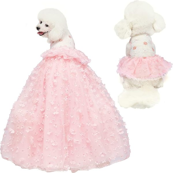 Dogs Wedding Dresses Flower Tutu Skirt with Detachable Train for Small Medium Dog Pet Outfit Formal Apparel Princess Clothes for Birthday Party Costume (Pink Set, XL)