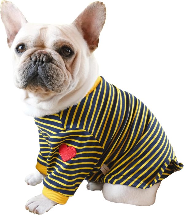 81XA17UIR9L._AC_SL1500 Striped Dog TShirts for Small Medium Dogs Boy Girl, Spring Summer Dog T Shirt Sweatshirt for French Bulldogs Pugs Chihuahua, Embroidered Hearts On Sleeves(L)