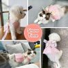 Cute Plaid Dog Dress Harness Leash Set for Small Medium Dog Cats Girl Pink Summer Pet Clothes Bowknot Puppy Princess Dresses Holiday Party Costume Outfits Chihuahua Yorkie Clothing（Pink,L）