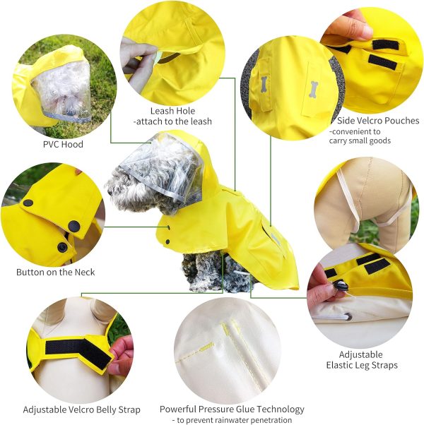 Dog Waterproof Raincoat with Poncho Hoodie, High Reflective Adjustable Yellow Pet Rain Jacket with Leash Hole for Small Medium and Large Dogs (Yellow, XXXX-Large)