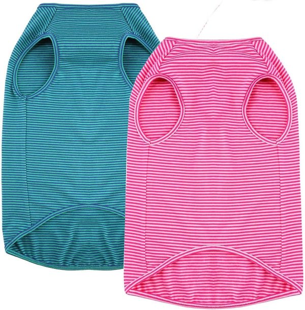 Dog Summer T-Shirts Striped Cotton Vest,Pet Breathable Soft Basic Clothes for Small Medium Larg Boy Girl Dogs,L