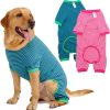 Dog Pajamas Cotton Striped Pup Jumpsuit, Breathable 4 Legs Basic Pjs Shirts for Puppy and Cat, Super Soft Stretchable Dog Jammies for Boys and Girls (Small, Pink+Green)