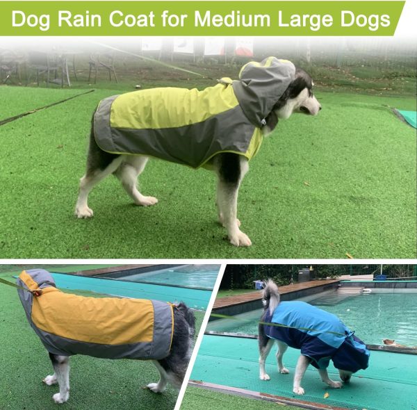 Dog Raincoat,Dog Waterproof Jacket,Reflective Dog Jacket with Hoodie,Lightweight Dog Poncho Slicker,Dog Rain Coat for Medium Large Dogs (Green, X-Large)