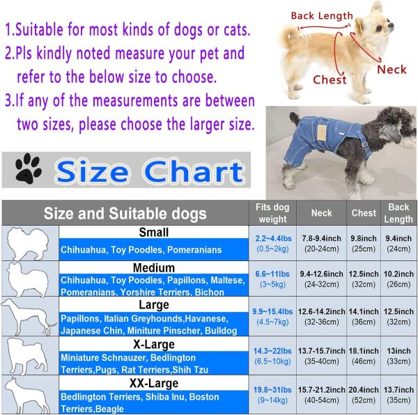 Dog Shirts Clothes Dog Denim Jumpsuit Overalls, Fashion Pet Jean Overalls Apparel, Comfortable Puppy Costumes for Small Medium Dogs&Cat, Dog Denim Shirts, Shirt & Pant Sets, Pets Outfits (M)