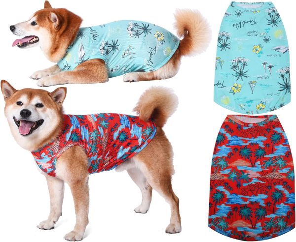 Dog Summer Cooling Shirts,Sun Protection Quick Dry Mesh Breathable Large UV Protection Tee-Shirt,Red+Blue L