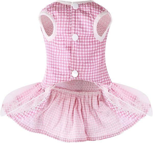 Dog Dress Plaid with Bowknot Cute Dress for Small Dog Cat Puppy Outfits with Harness Leash（ Pink，Medium ）