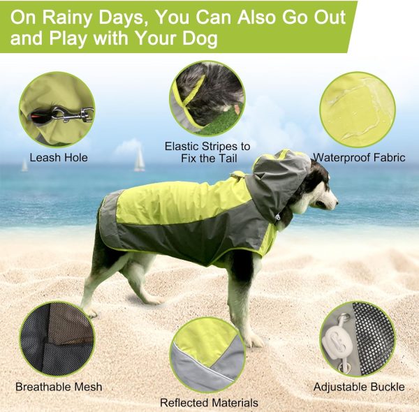 Dog Raincoat,Dog Waterproof Jacket,Reflective Dog Jacket with Hoodie,Lightweight Dog Poncho Slicker,Dog Rain Coat for Medium Large Dogs (Green, X-Large)