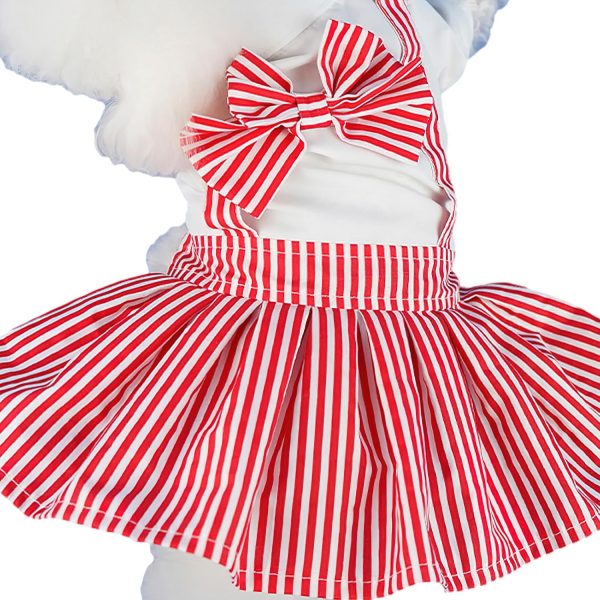 Red Dog Dresses with Bowtie Puppy Overalls Striped Pet Jumpsuit Casual Clothes Outfits for Small Dogs Cats, XL