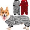 Dog Pajamas Cotton Striped Pup Jumpsuit, Breathable 4 Legs Basic Pjs Shirts for Puppy and Cat, Super Soft Stretchable Dog Jammies for Boys and Girls (Small, Pink+Green)
