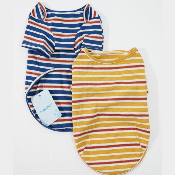 Dog Shirts Cotton Striped T-Shirt, Summer Pet Clothes for Small Dogs, 2-Pack Soft Puppy Apparel Cat Tee, Breathable Stretchy, Blue Yellow XL