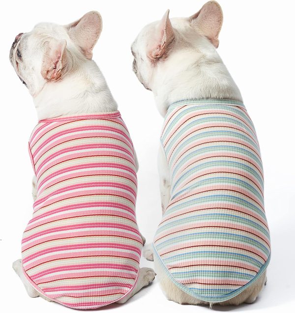 Dog Shirts Cotton Striped T-Shirt, Summer Pet Clothes for Small Dogs, 2-Pack Soft Puppy Apparel Cat Tee, Breathable Stretchy, Blue Yellow XL