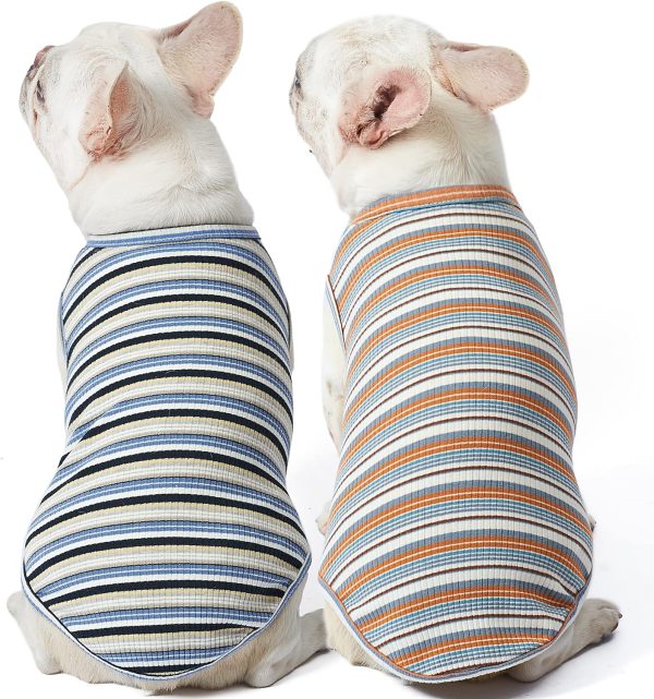 Dog Shirts Cotton Striped T-Shirt, Summer Pet Clothes for Small Dogs, 2-Pack Soft Puppy Apparel Cat Tee, Breathable Stretchy, Blue Yellow XL