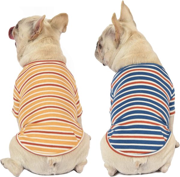 Dog Shirts Cotton Striped T-Shirt, Summer Pet Clothes for Small Dogs, 2-Pack Soft Puppy Apparel Cat Tee, Breathable Stretchy, Blue Yellow XL