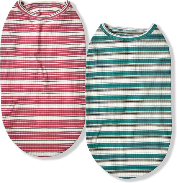 Dog Shirts Cotton Striped T-Shirt, Summer Pet Clothes for Small Dogs, 2-Pack Soft Puppy Apparel Cat Tee, Breathable Stretchy, Blue Yellow XL