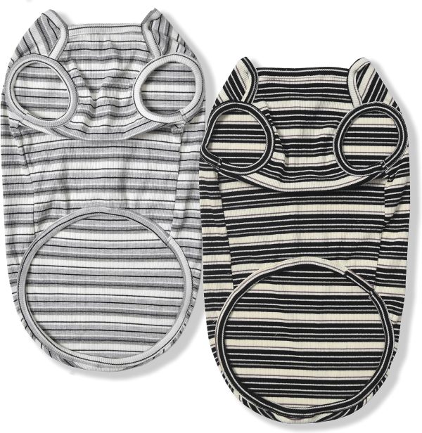 Dog Shirts Cotton Striped T-Shirt, Summer Pet Clothes for Small Dogs, 2-Pack Soft Puppy Apparel Cat Tee, Breathable Stretchy, Blue Yellow XL