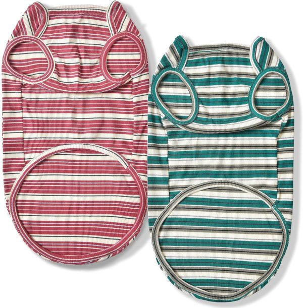 Dog Shirts Cotton Striped T-Shirt, Summer Pet Clothes for Small Dogs, 2-Pack Soft Puppy Apparel Cat Tee, Breathable Stretchy, Blue Yellow XL